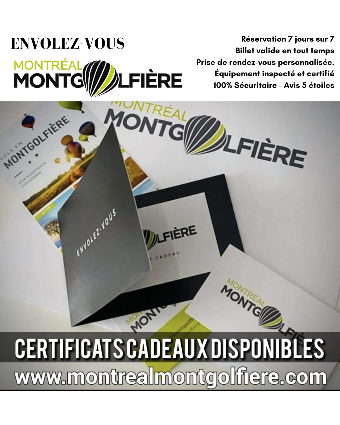 Certificat cadeau Montréal Montgolfière